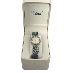 Vivani Women's Quartz Wristwatch Silver-Tone Bracelet Green Blue Purple Stone